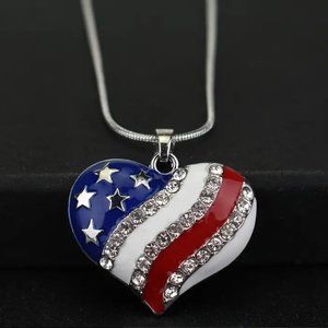 Sparkling Patriotic Pendant Necklace US Flag
